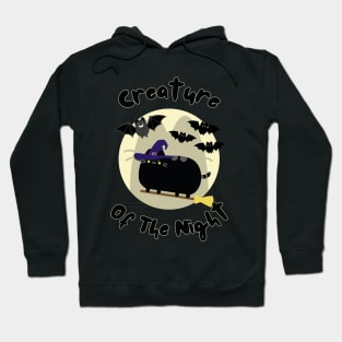 Creature of the Night Black Cat Witch in Full Moon Hoodie